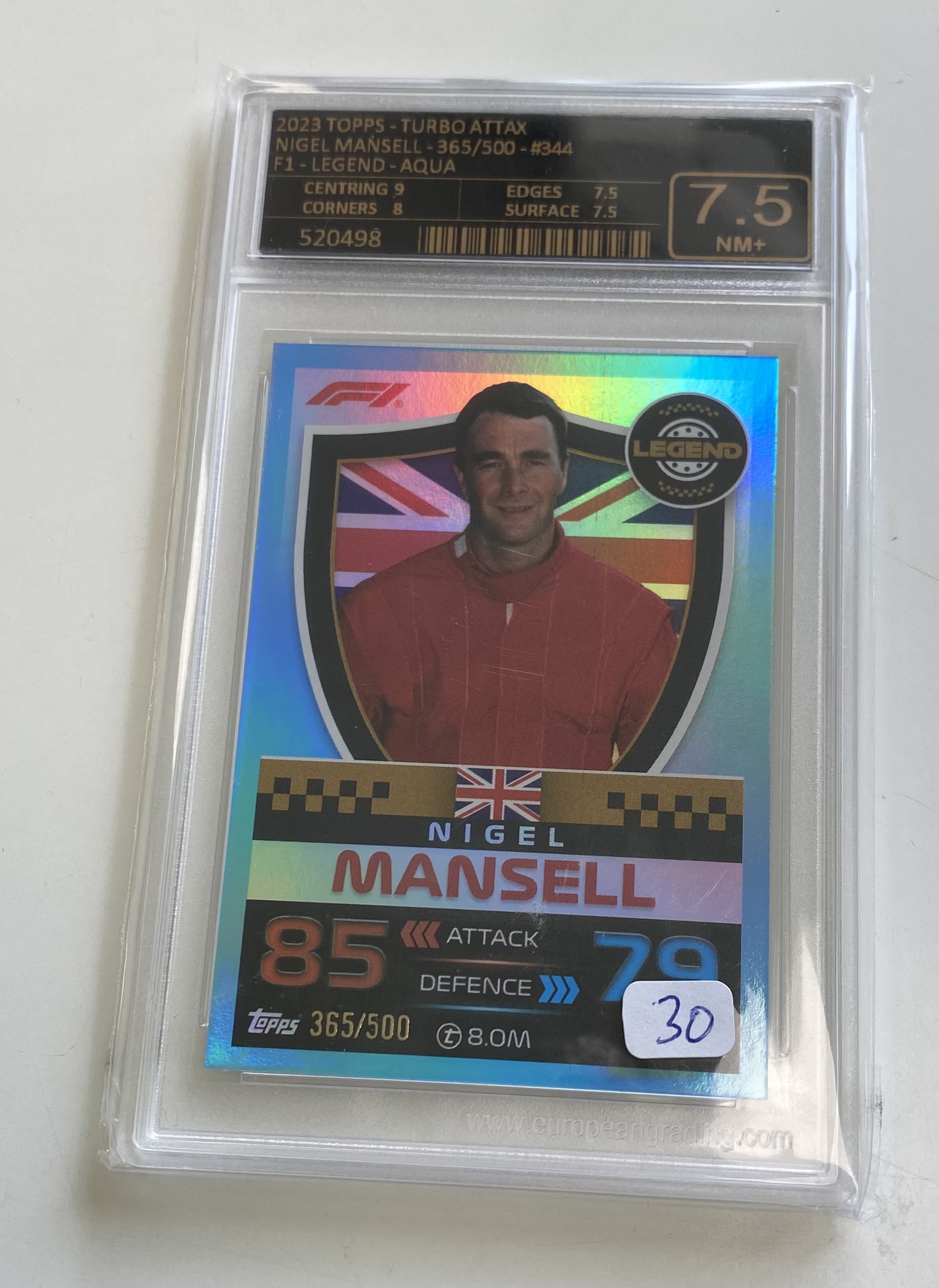 NIGEL MANSELL EUROPEAN GRADING 7,5 CARTA NUMERADA 365/500