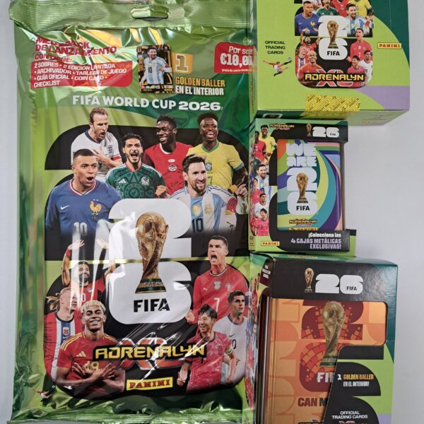 ADRENALYN XL FIFA WORLD CUP 2026 LOTE ALBUM +CAJA+TINBOX -POCKETBOX